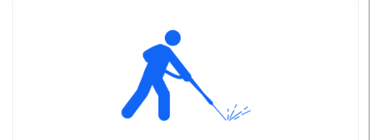 Icon of a person using a pressure washer, with water spray at the end of the nozzle.